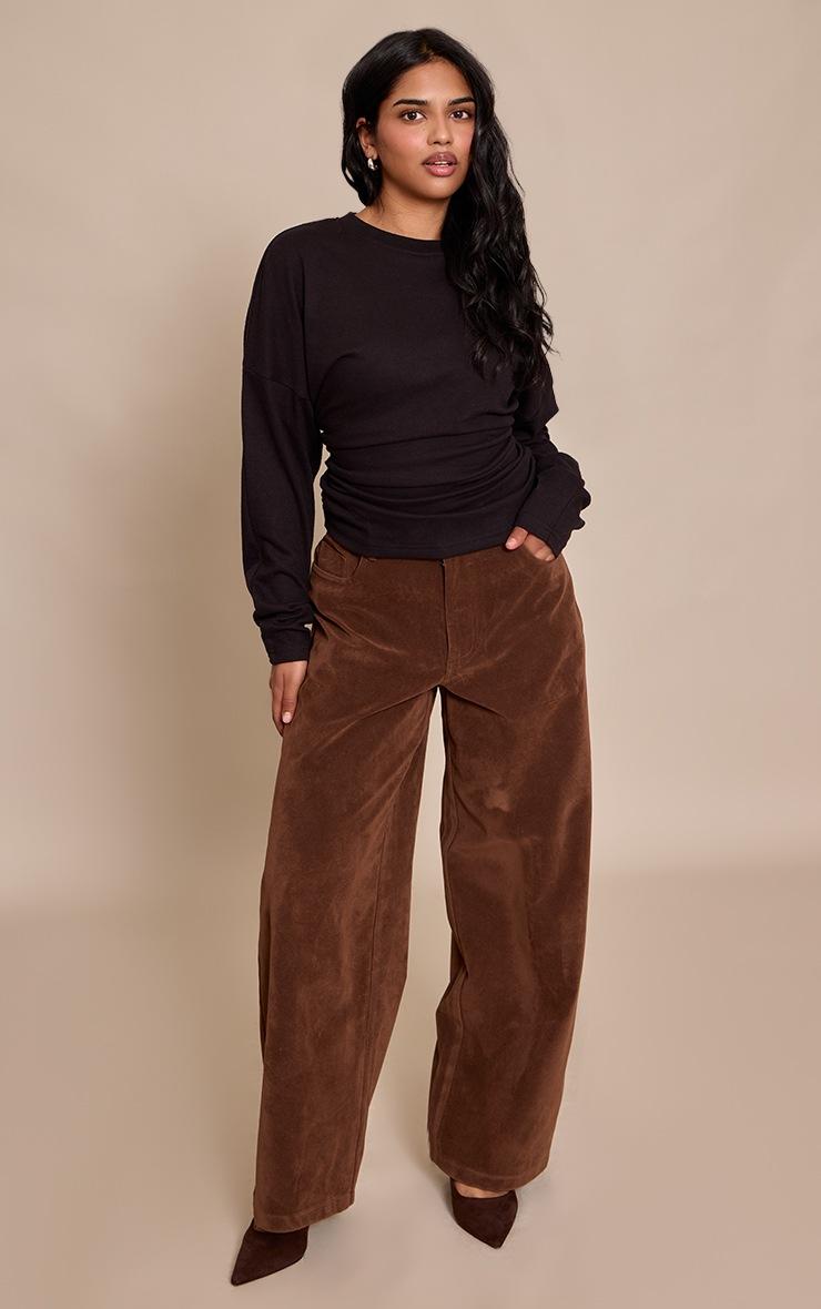 Pretty Little Thing Petite Black Ruched Waist Long Sleeve Top