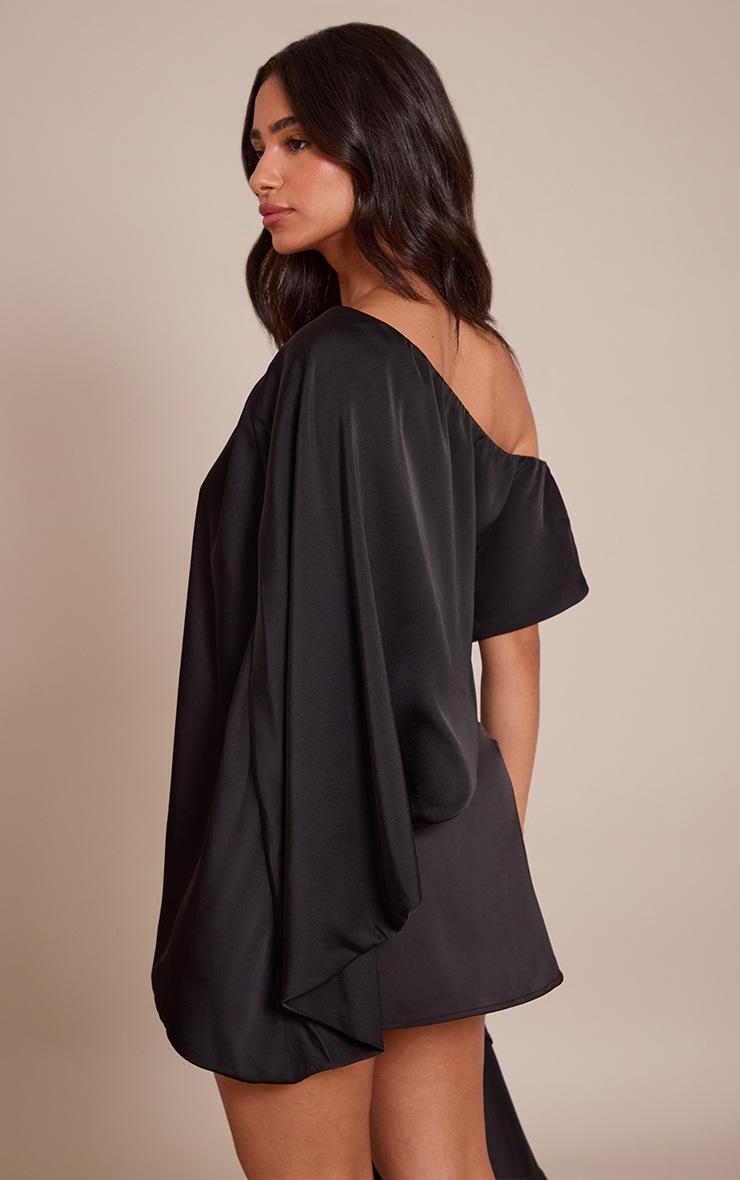 Pretty Little Thing Petite Black Satin Asymmetric Cape Top