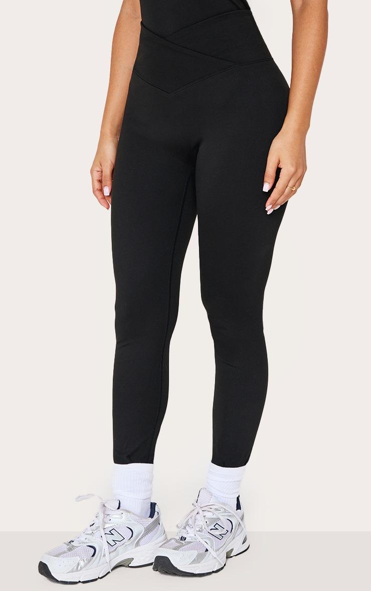 Pretty Little Thing Petite Black Sculpt Wrap Waist Gym Leggings