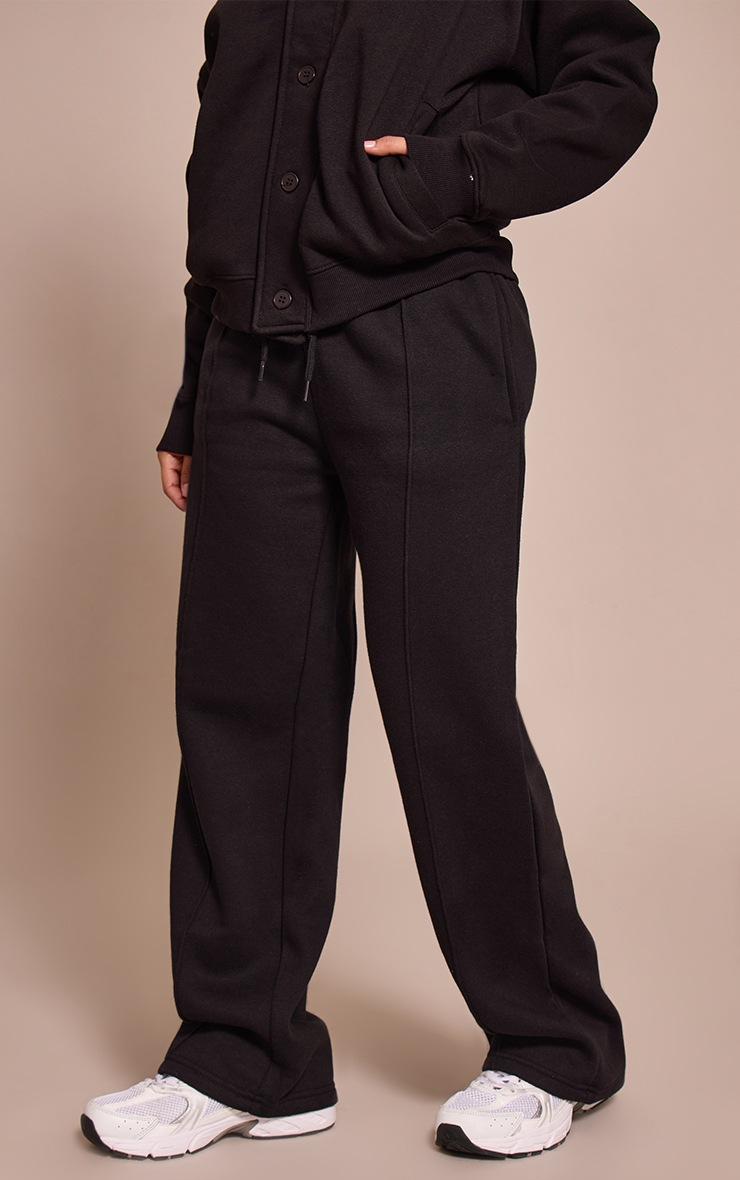 Pretty Little Thing Petite Black Seam Detail Straight Leg Sweatpants