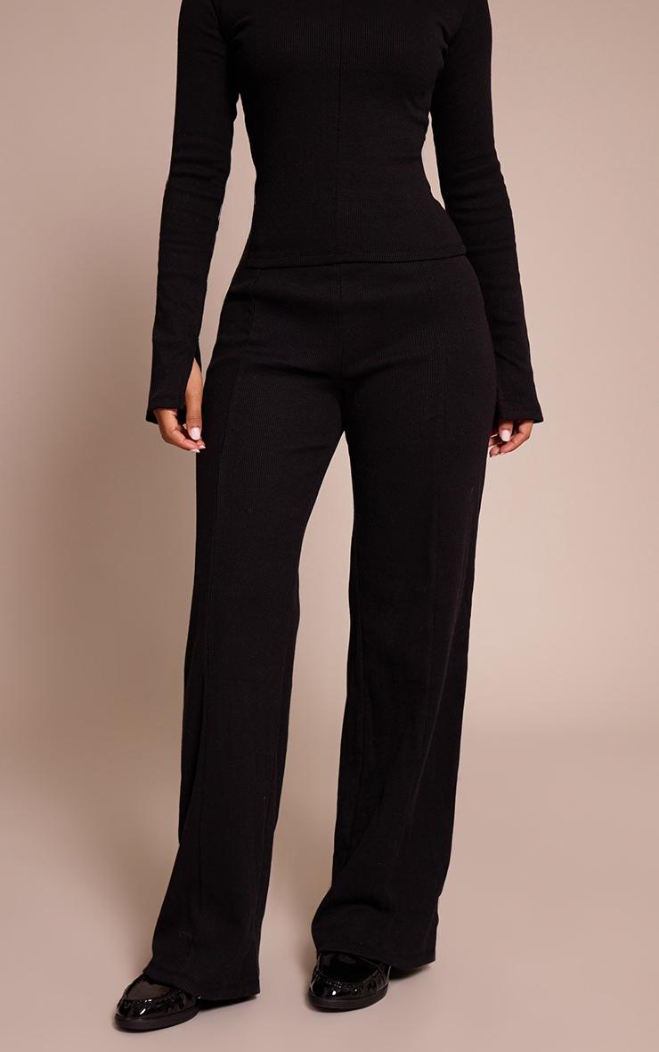 Pretty Little Thing Petite Black Seam Detail Wide Leg Pants