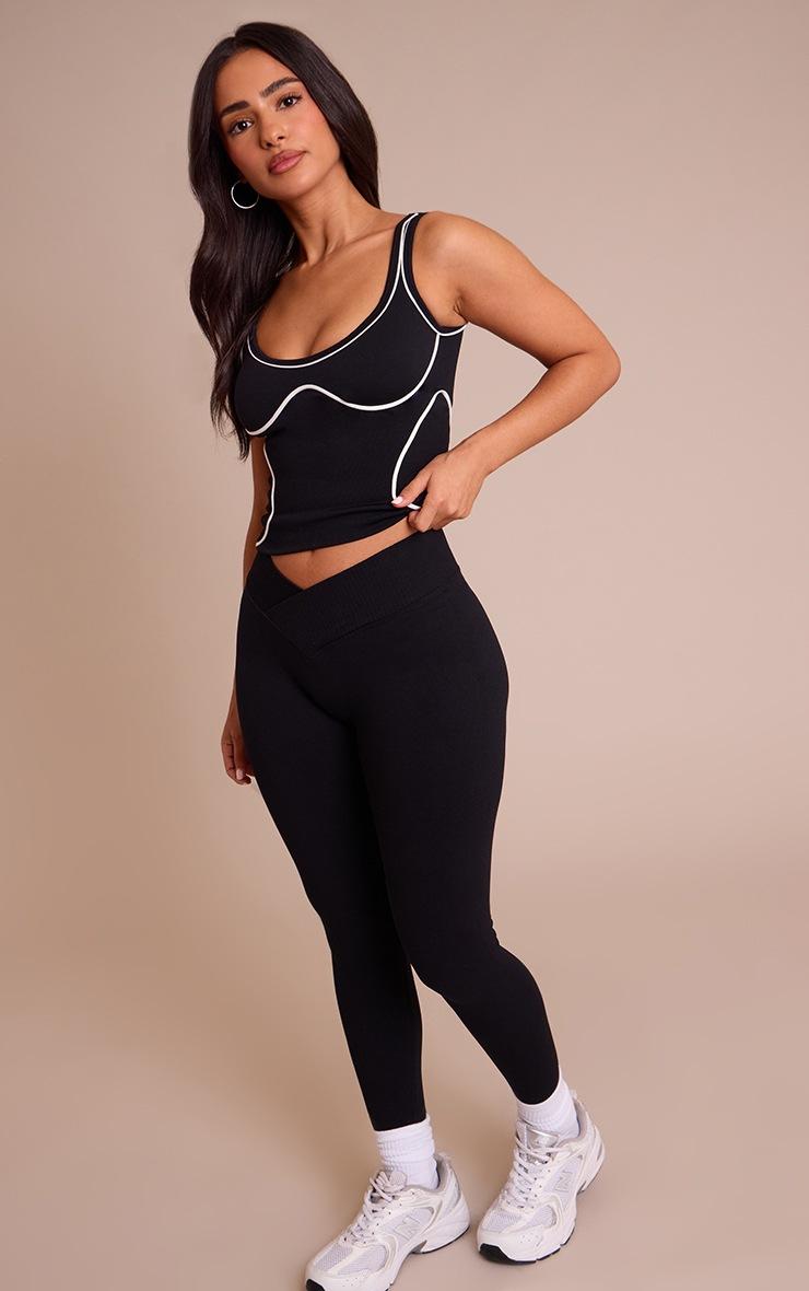 Pretty Little Thing Petite Black Seamless Marl Cross Front Legging