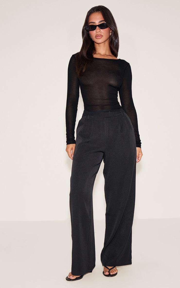 Pretty Little Thing Petite Black Sheer Long Sleeve Top