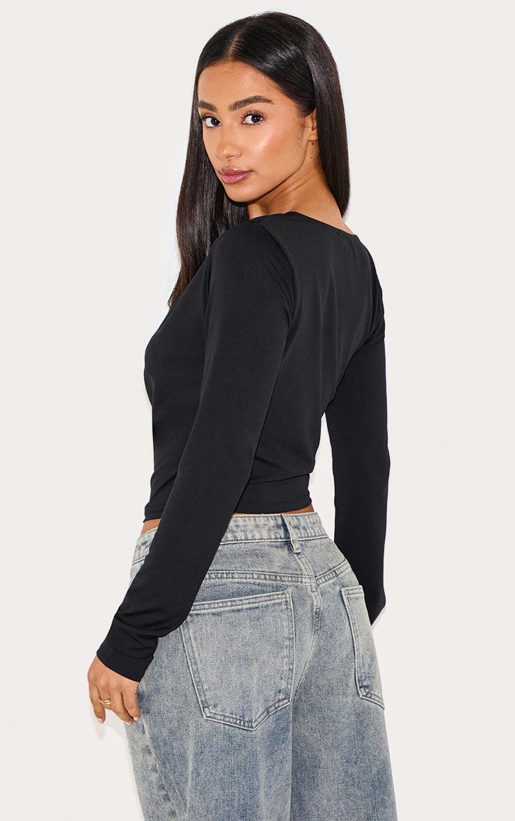 Pretty Little Thing Petite Black Slinky Long Sleeve Ruched Side Top