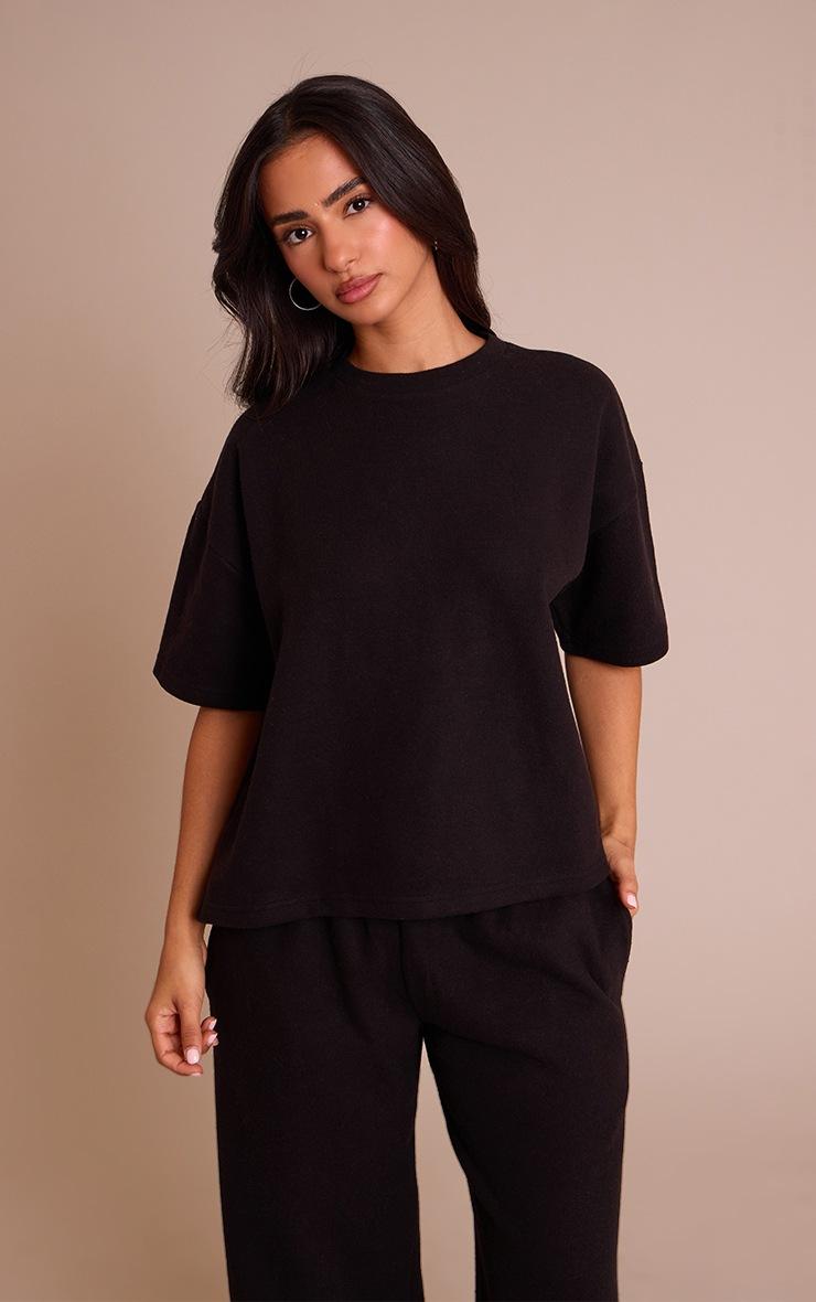 Pretty Little Thing Petite Black Soft Touch Boxy T-shirt