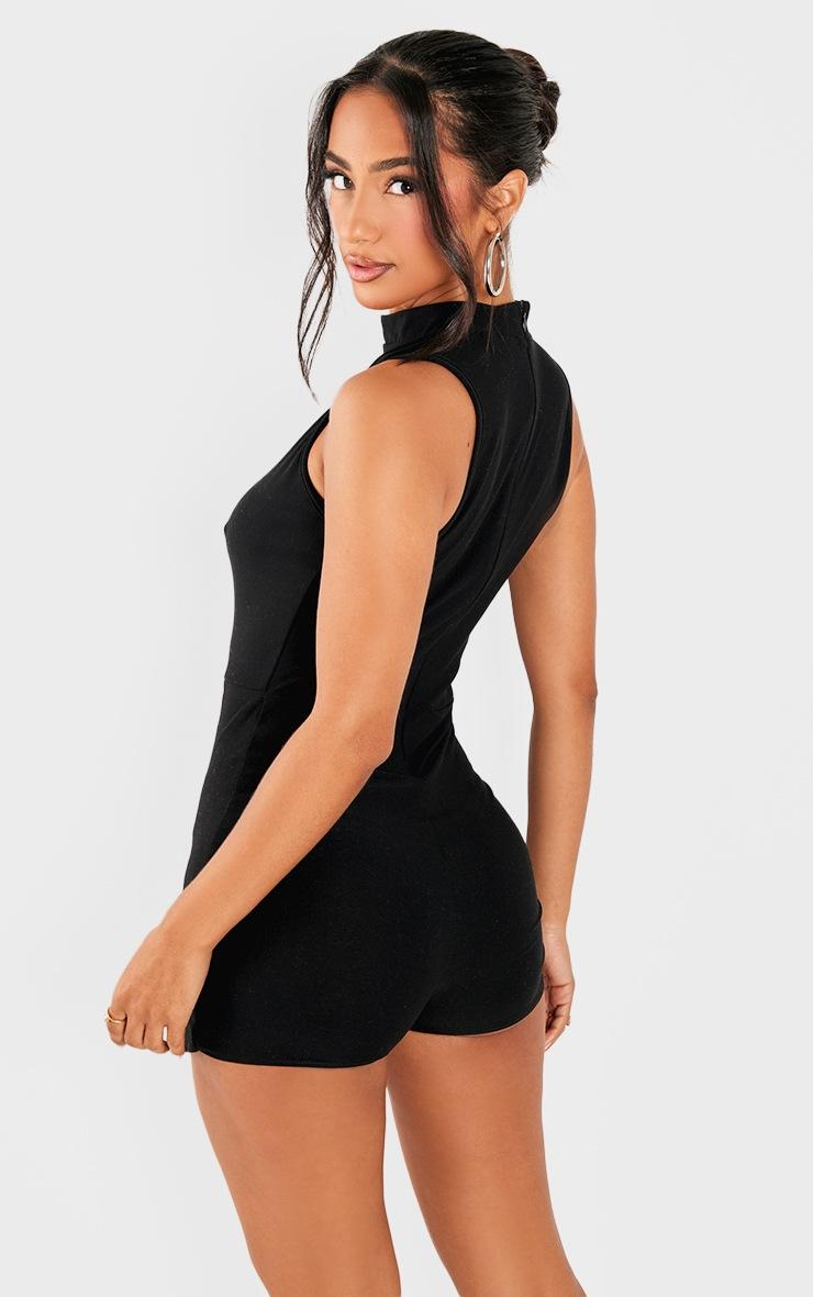 Pretty Little Thing Petite Black Soft Touch High Neck Sleeveless Skort Romper