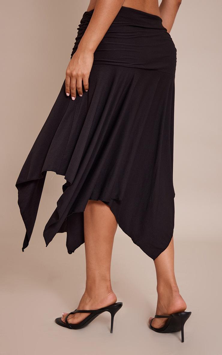Pretty Little Thing Petite Black Soft Touch Ruched Asymmetric Midi Skirt