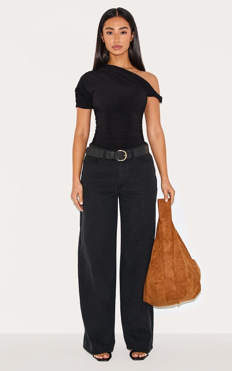 Pretty Little Thing Petite Black Soft Touch Twist Detail Bodysuit