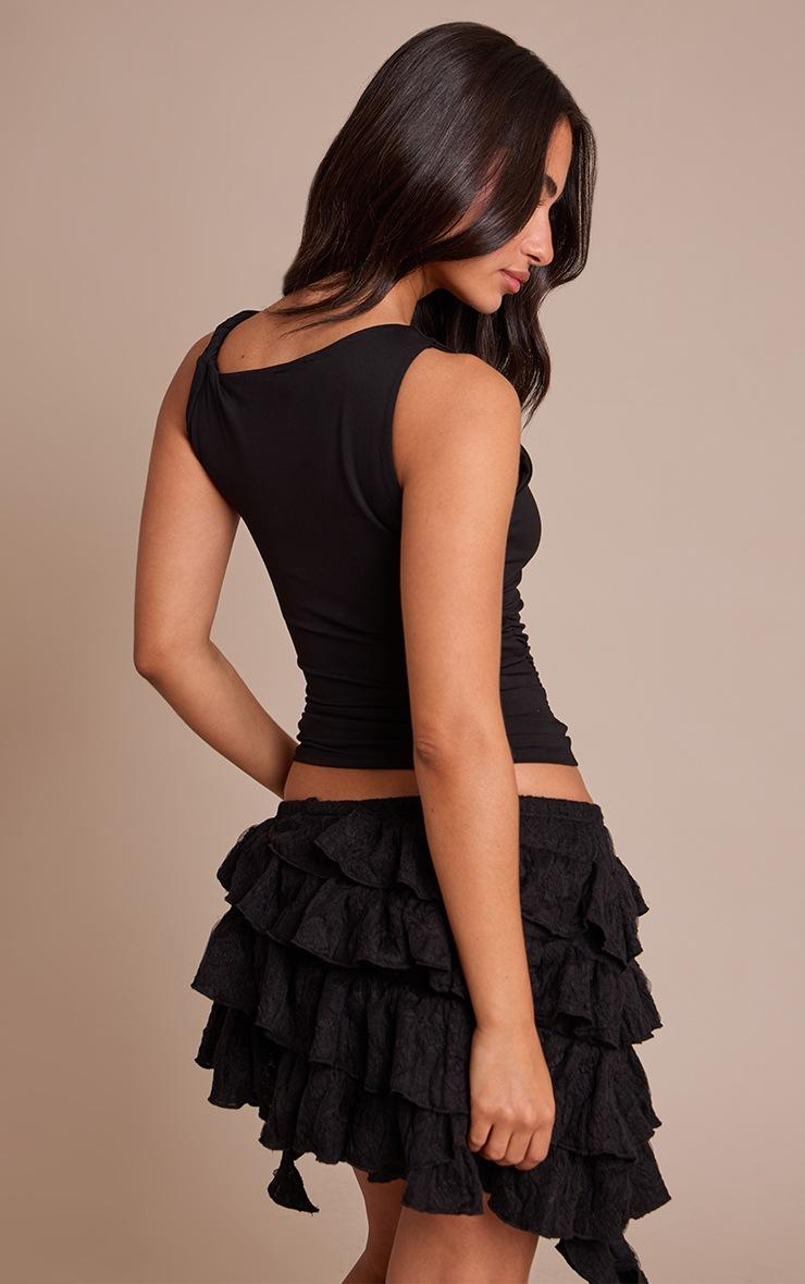 Pretty Little Thing Petite Black Soft Touch Twist Detail Ruched Top