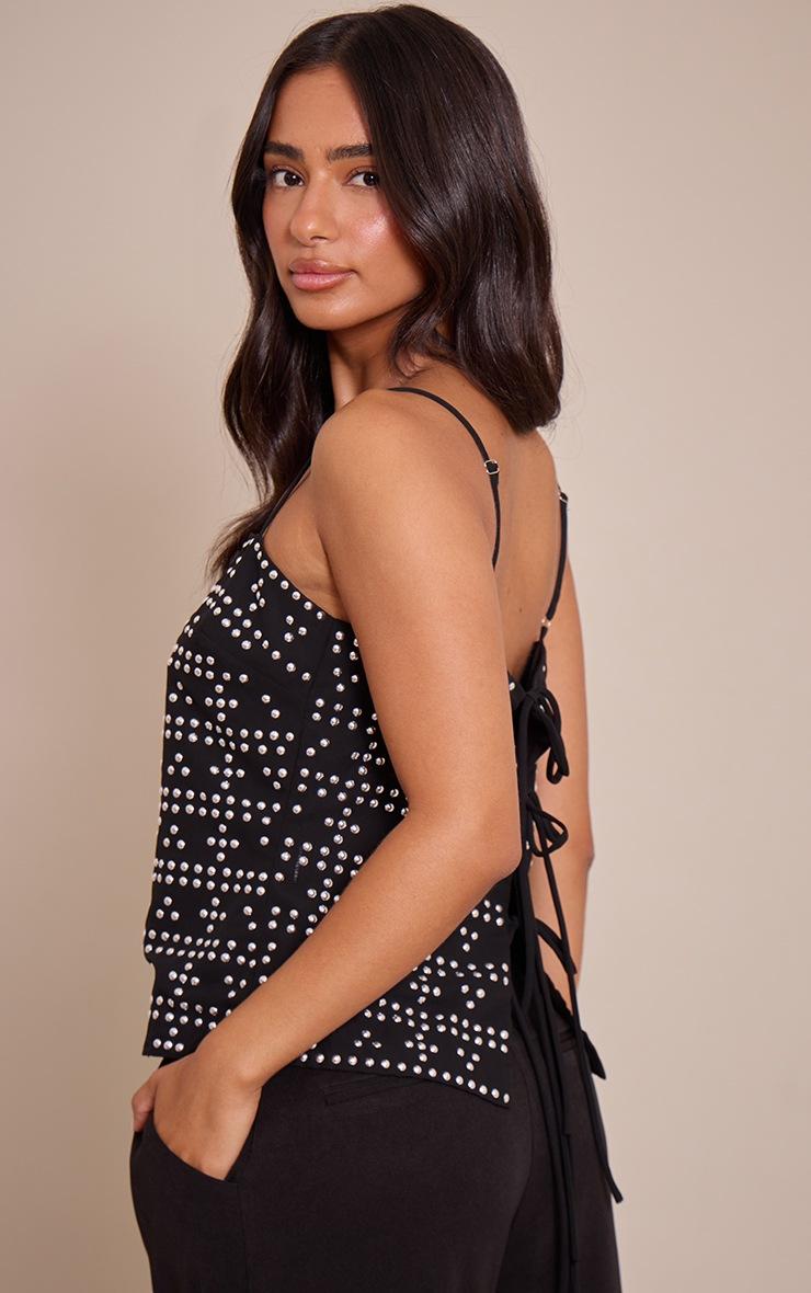 Pretty Little Thing Petite Black Stud Tie Back Cami Top