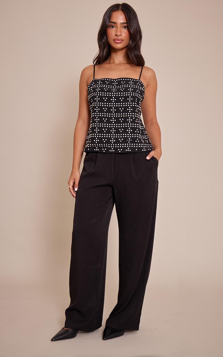 Pretty Little Thing Petite Black Stud Tie Back Cami Top