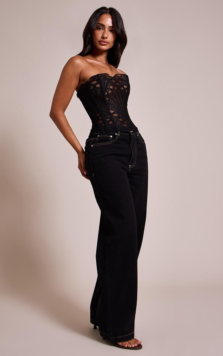 Pretty Little Thing Petite Black Textured Sheer Floral Lace Corset