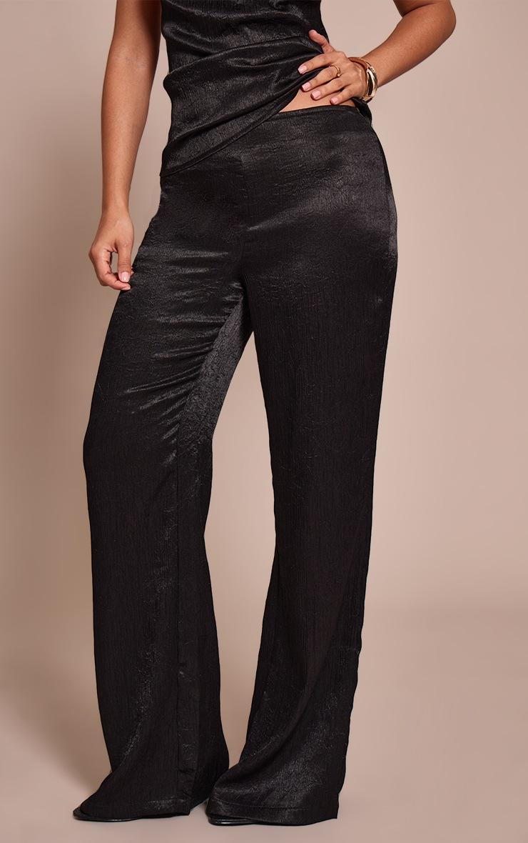 Pretty Little Thing Petite Black Textured Wide Leg Pants