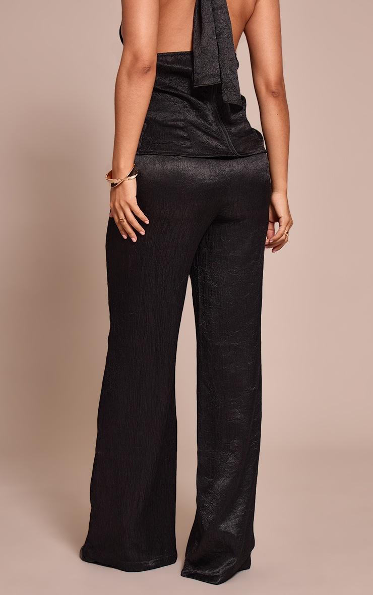 Pretty Little Thing Petite Black Textured Wide Leg Pants