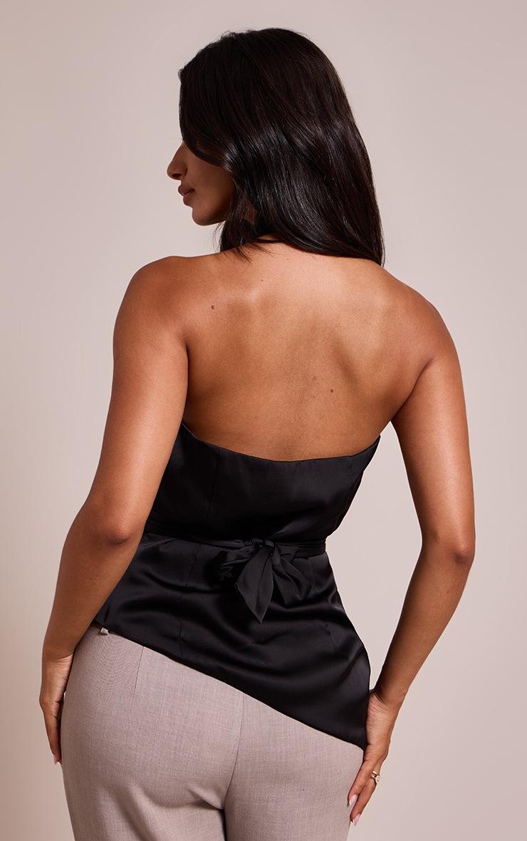 Pretty Little Thing Petite Black Tie Detail Satin Cowl Ruched Top