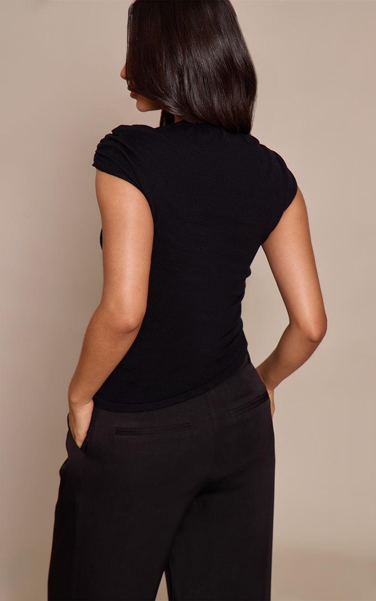 Pretty Little Thing Petite Black Trim Detail Asymmetric Knit Top