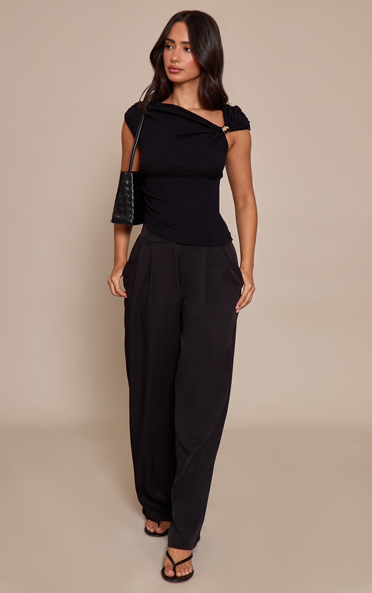 Pretty Little Thing Petite Black Trim Detail Asymmetric Knit Top