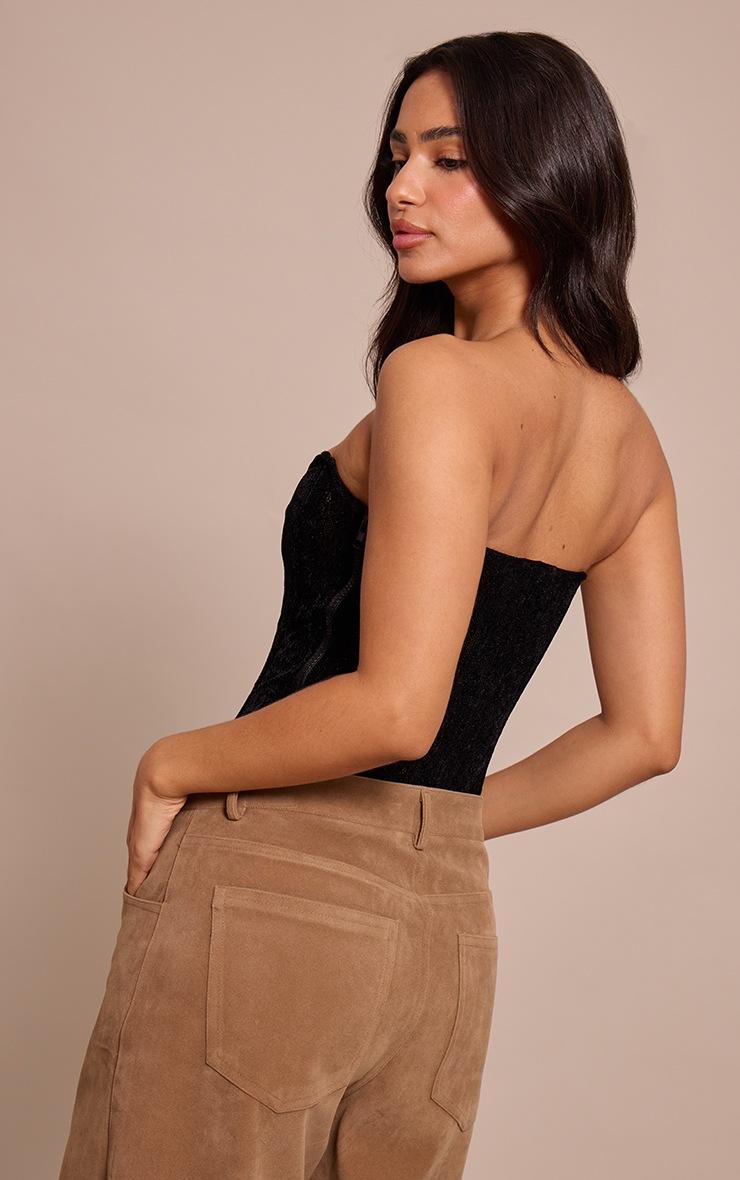 Pretty Little Thing Petite Black Velour Printed Corset Top