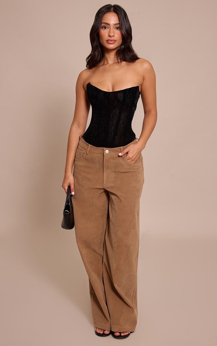 Pretty Little Thing Petite Black Velour Printed Corset Top