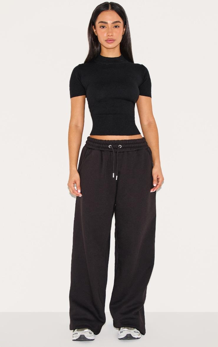 Pretty Little Thing Petite Black Wide Leg Elasticated Drawstring Sweatpants