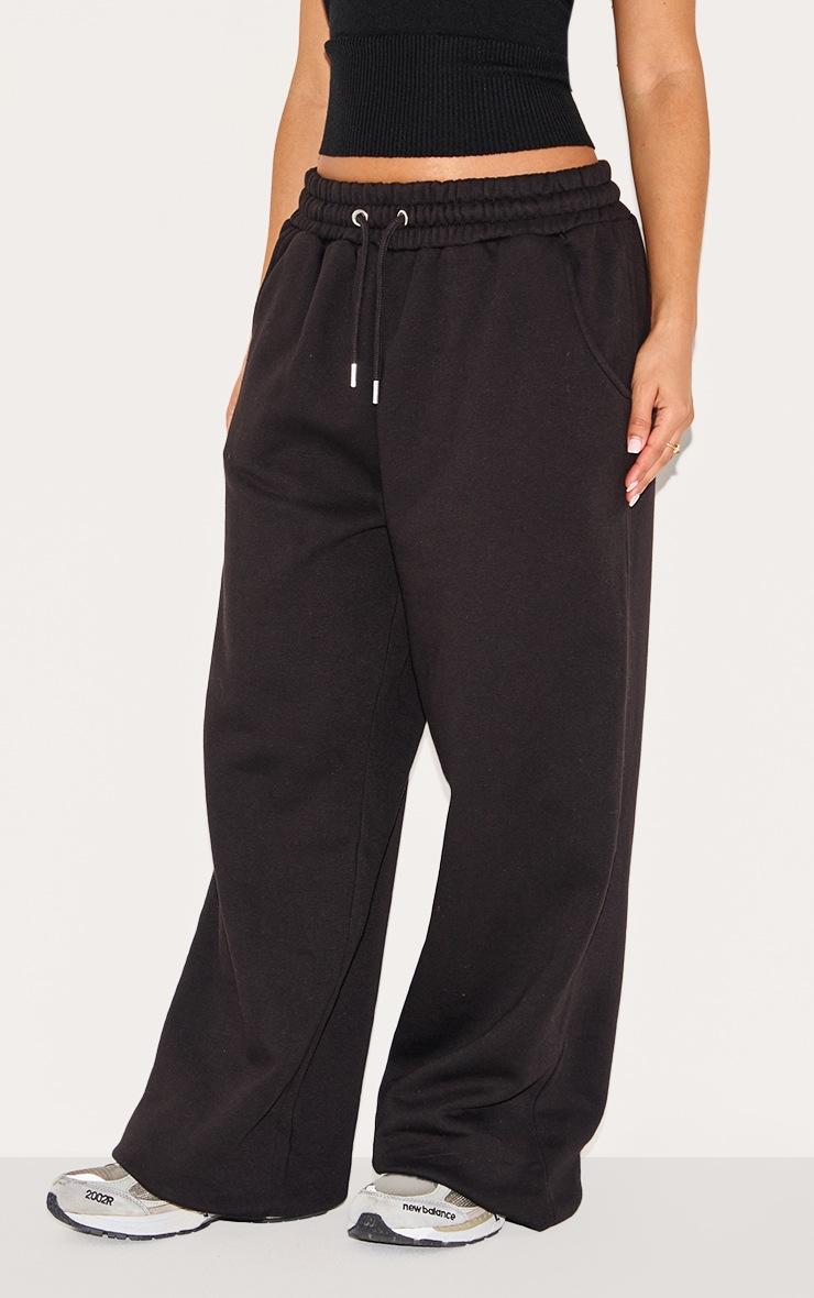 Pretty Little Thing Petite Black Wide Leg Elasticated Drawstring Sweatpants