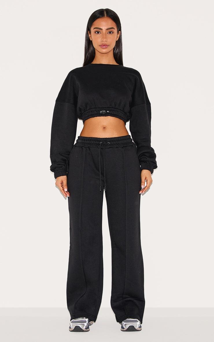 Pretty Little Thing Petite Black Wide Leg Seam Detailed Sweatpants