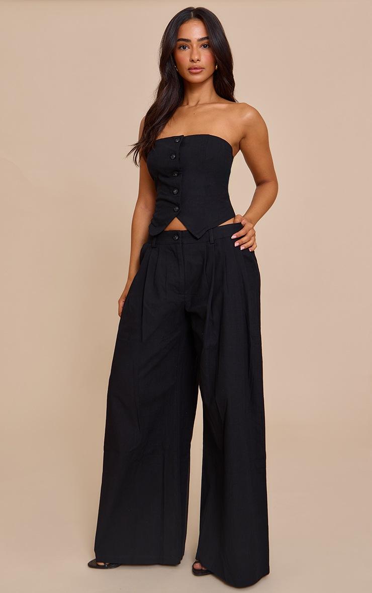 Pretty Little Thing Petite Black Woven Pleat Detail Wide Leg Pants