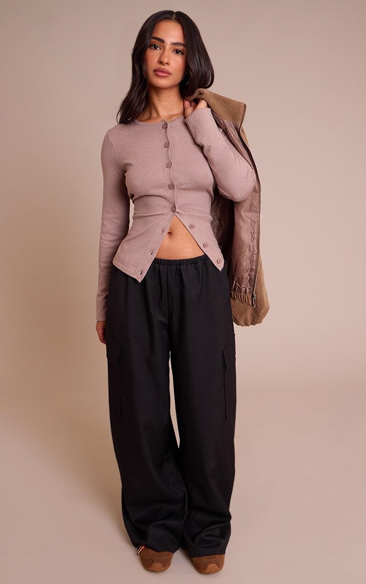 Pretty Little Thing Petite Black Woven Wide Leg Cargos