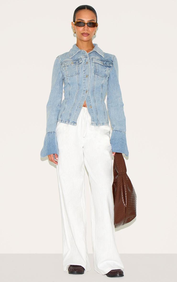Pretty Little Thing Petite Blue Fitted Seam Detail Denim Jacket