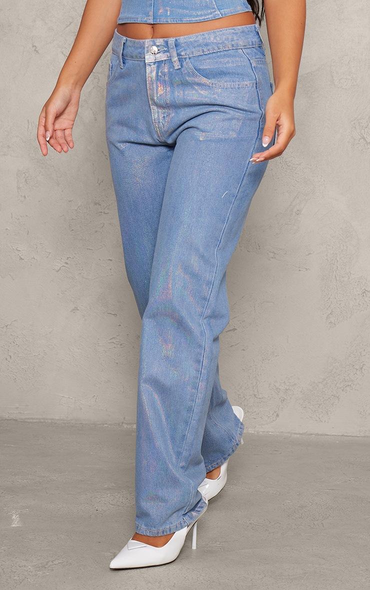 Pretty Little Thing Petite Blue Iridescent Metallic Denim Jeans