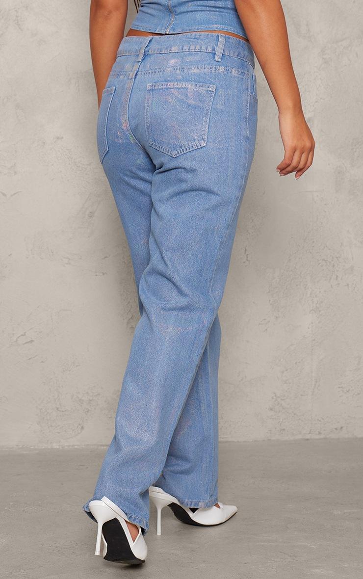 Pretty Little Thing Petite Blue Iridescent Metallic Denim Jeans