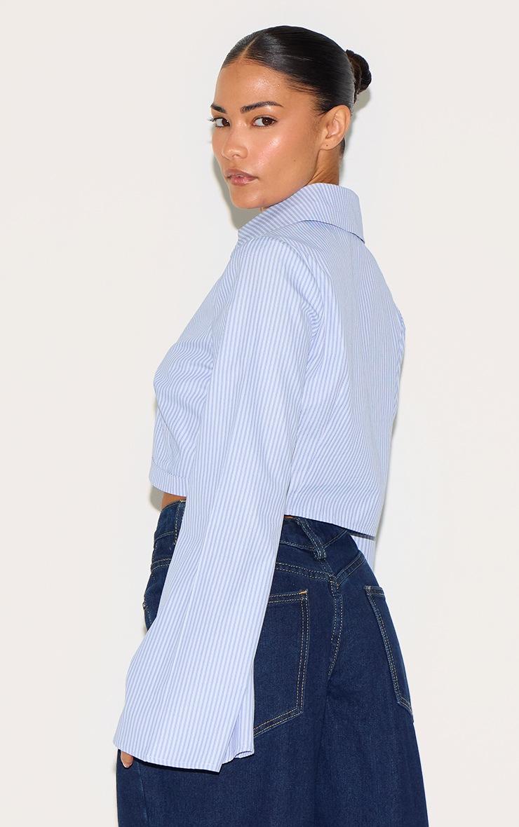 Pretty Little Thing Petite Blue Pinstripe Cropped Long Sleeve Shirt