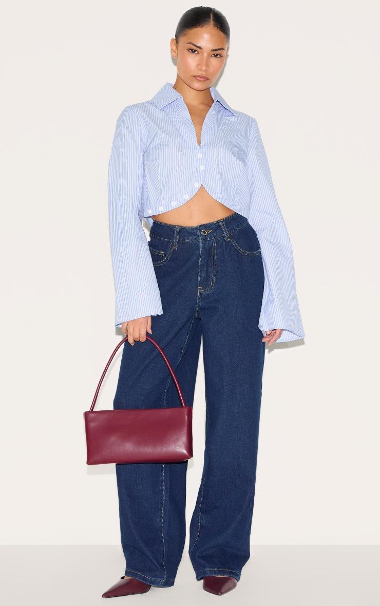 Pretty Little Thing Petite Blue Pinstripe Cropped Long Sleeve Shirt