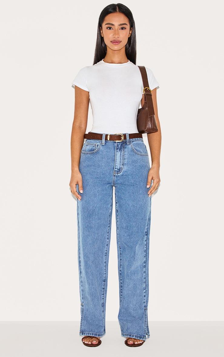 Pretty Little Thing Petite Blue Vintage Wash Split Hem Jeans