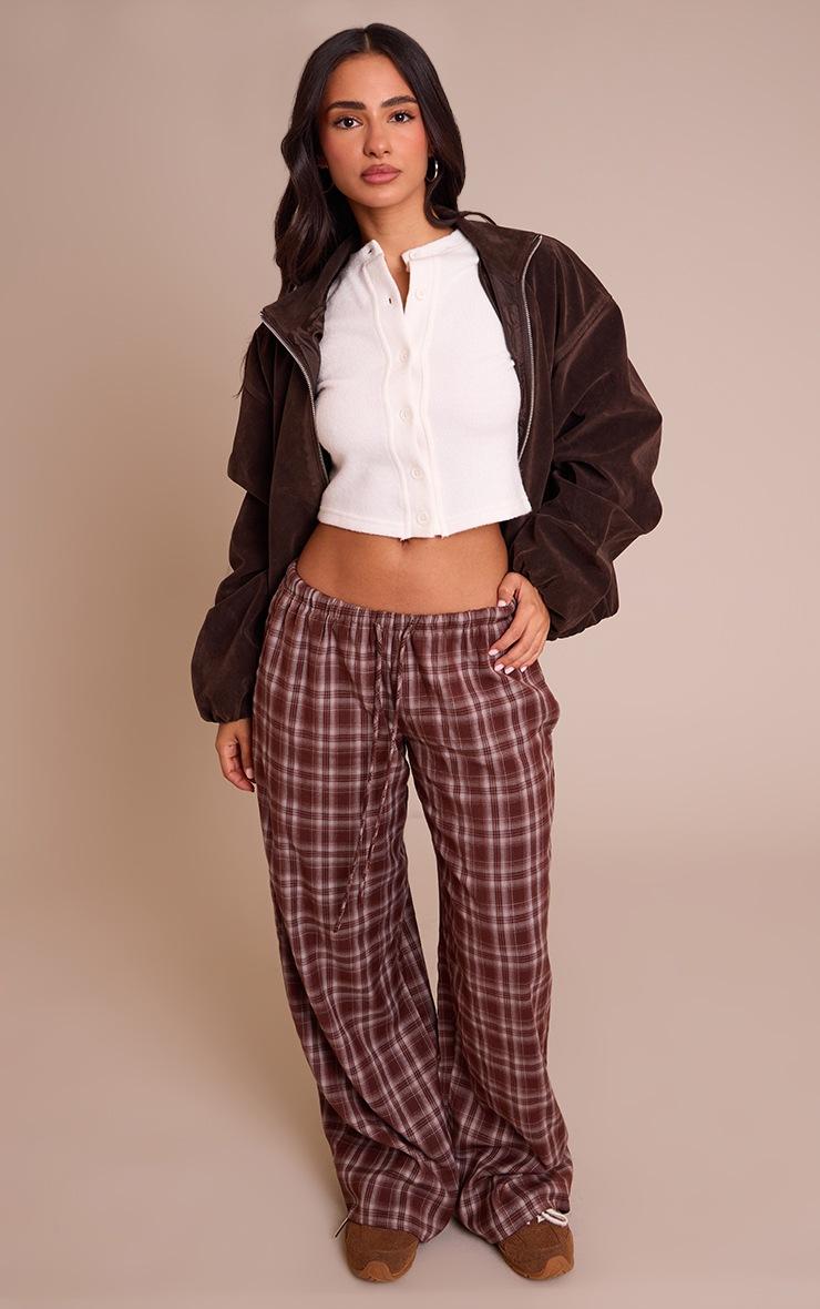 Pretty Little Thing Petite Brown Check Woven Drawstring Low Rise Relaxed Pants