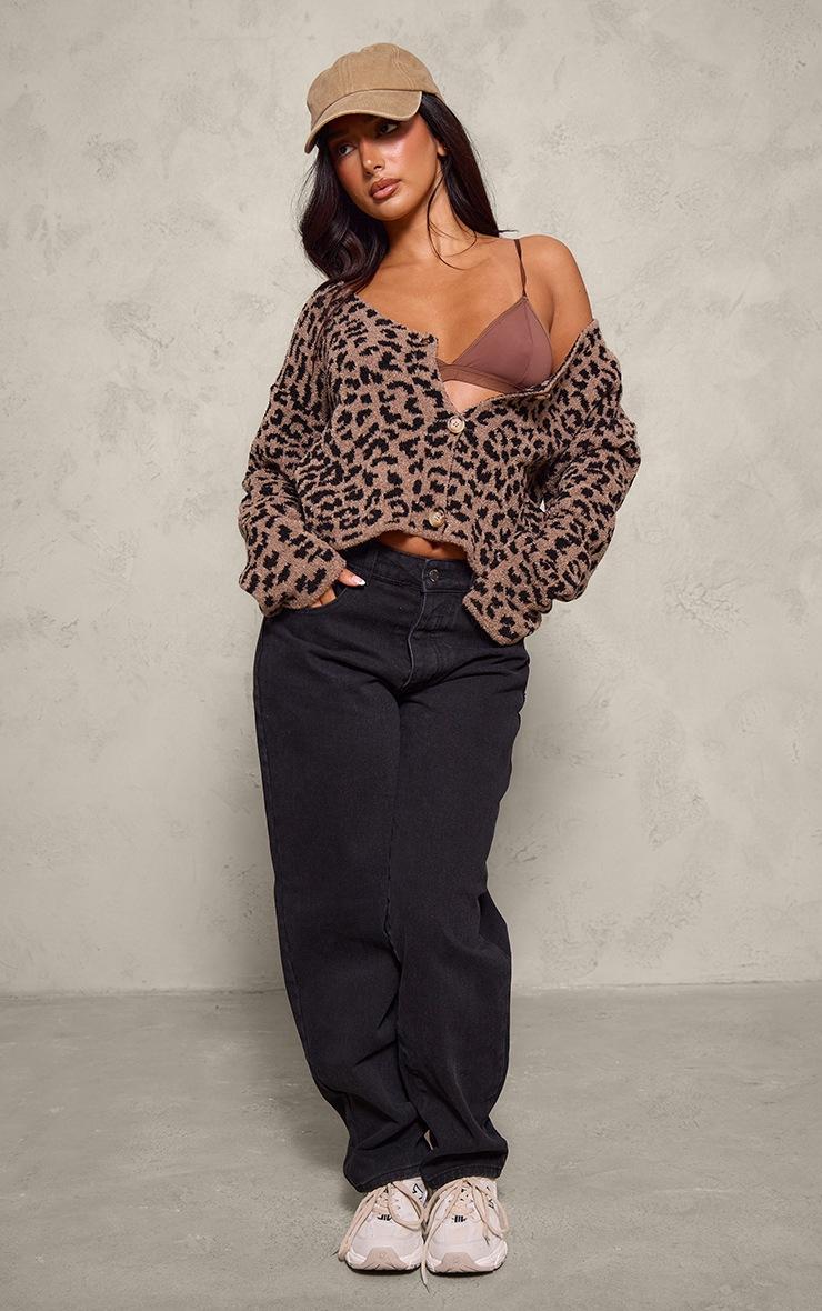 Pretty Little Thing Petite Brown Leopard Print Knitted Cropped Cardigan
