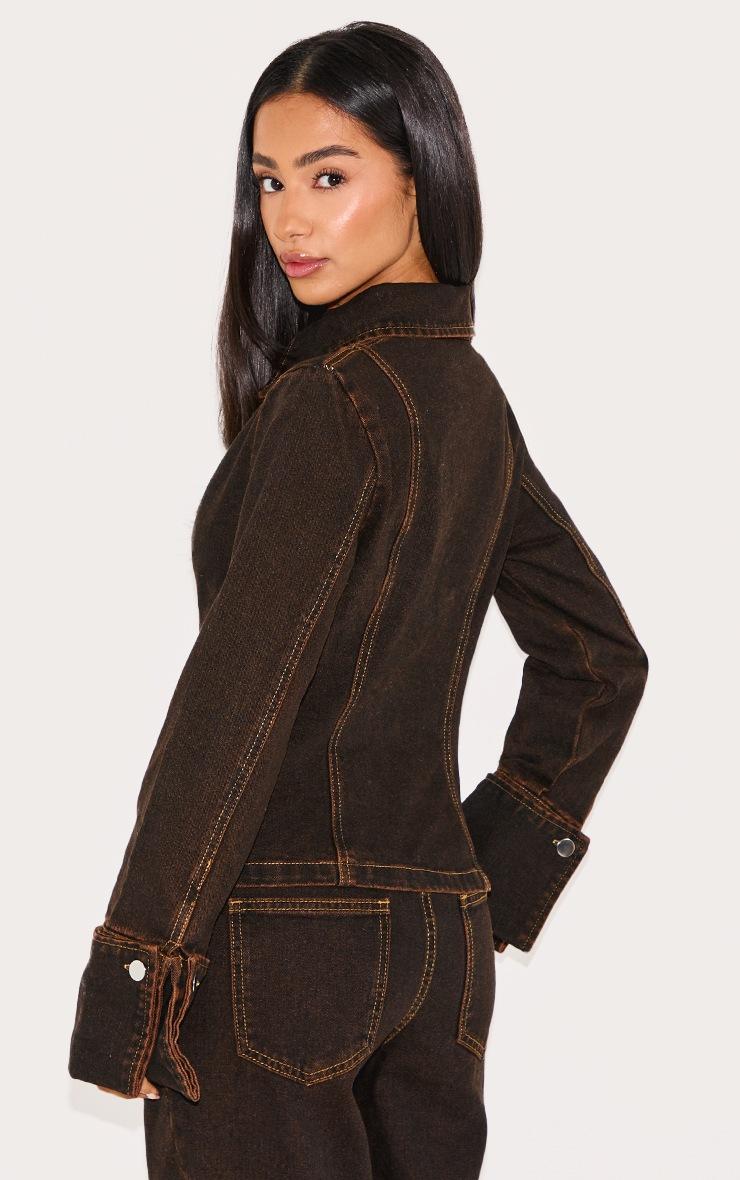 Pretty Little Thing Petite Brown Long Sleeve Fitted Denim Shirt
