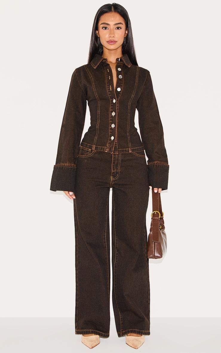 Pretty Little Thing Petite Brown Straight Leg Mid Rise Jeans