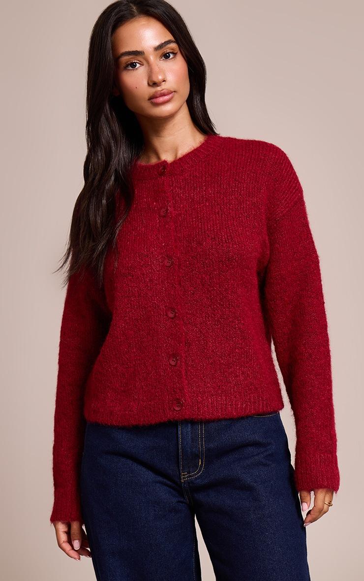 Pretty Little Thing Petite Burgundy Knitted Cardigan