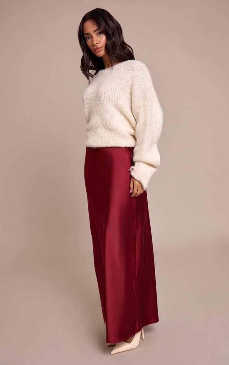 Pretty Little Thing Petite Burgundy Satin Flowy Maxi Skirt
