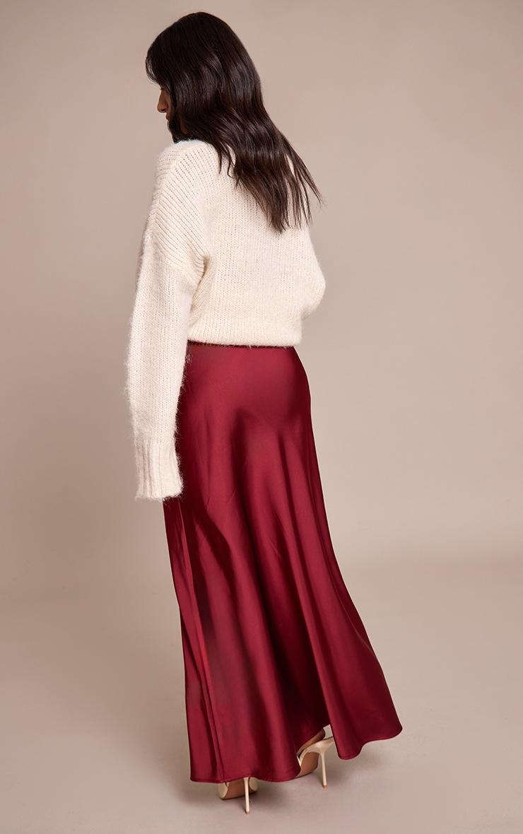 Pretty Little Thing Petite Burgundy Satin Flowy Maxi Skirt
