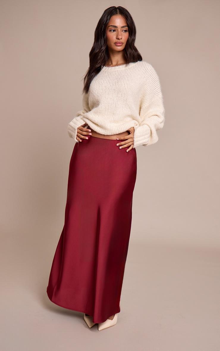 Pretty Little Thing Petite Burgundy Satin Flowy Maxi Skirt