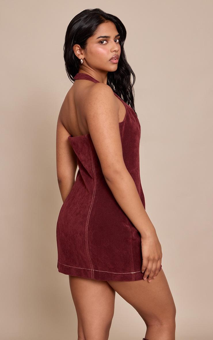 Pretty Little Thing Petite Burgundy Suede Halterneck Fitted Mini Dress