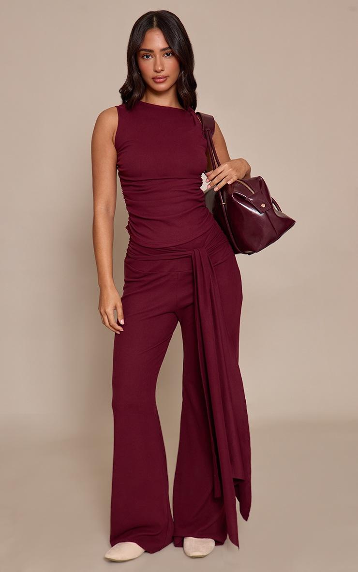 Pretty Little Thing Petite Burgundy Twist Detail Long Top