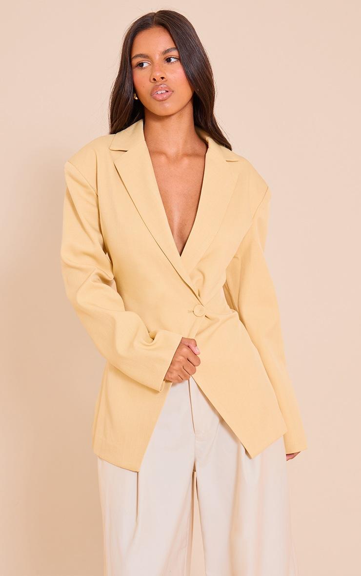 Pretty Little Thing Petite Butter Cream Cross Front Boxy Tailored Blazer