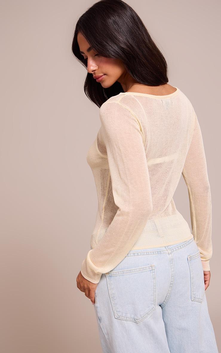 Pretty Little Thing Petite Butter Cream Sheer Knit Long Sleeve Top