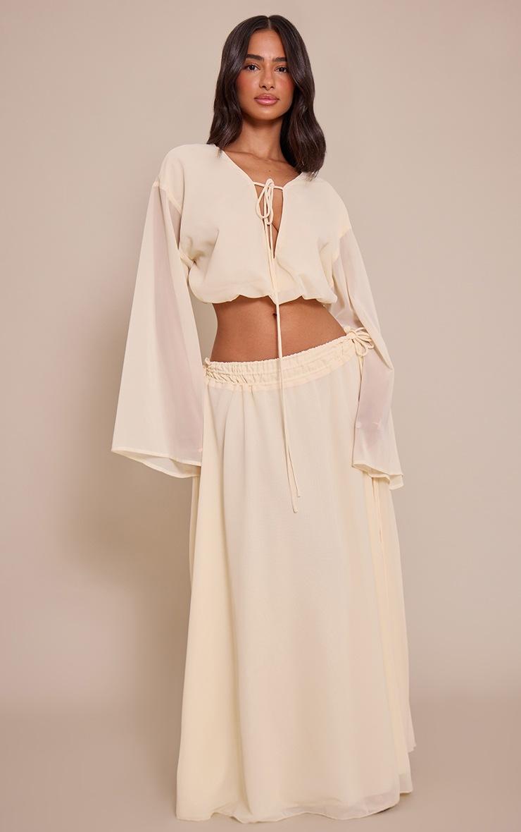 Pretty Little Thing Petite Butter Yellow Chiffon Tie Side Maxi Skirt