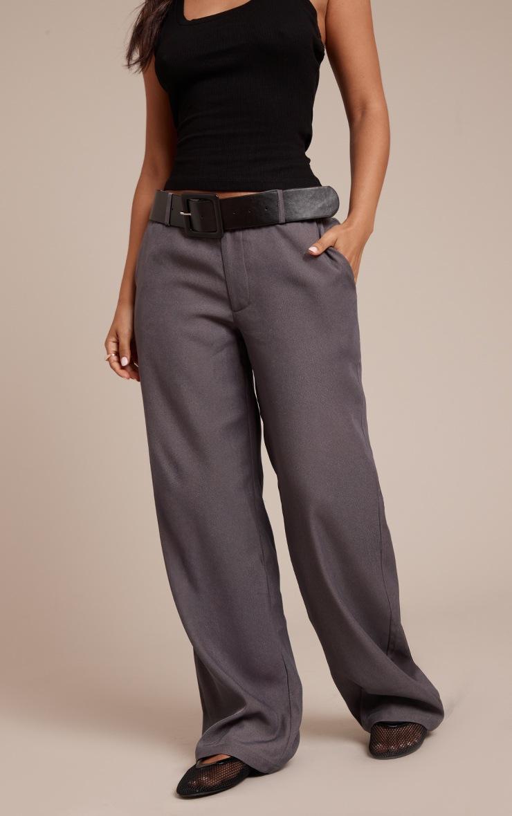 Pretty Little Thing Petite Charcoal Belted Wide Leg Pants