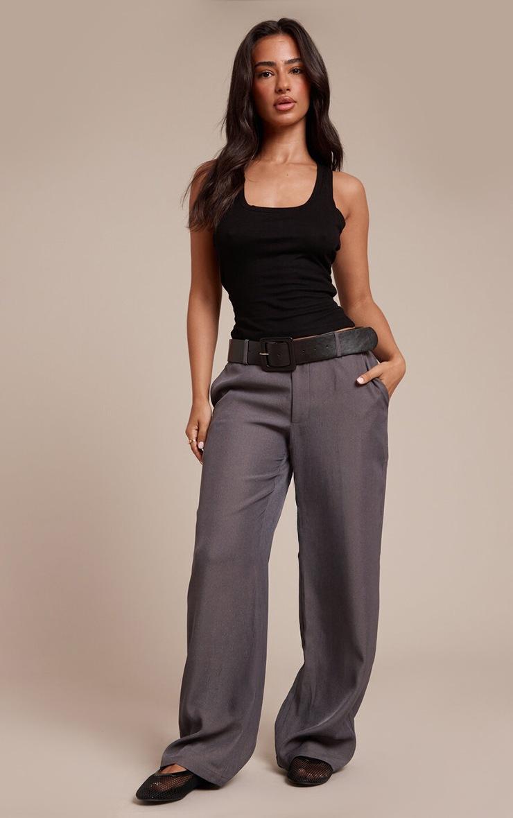 Pretty Little Thing Petite Charcoal Belted Wide leg Pants