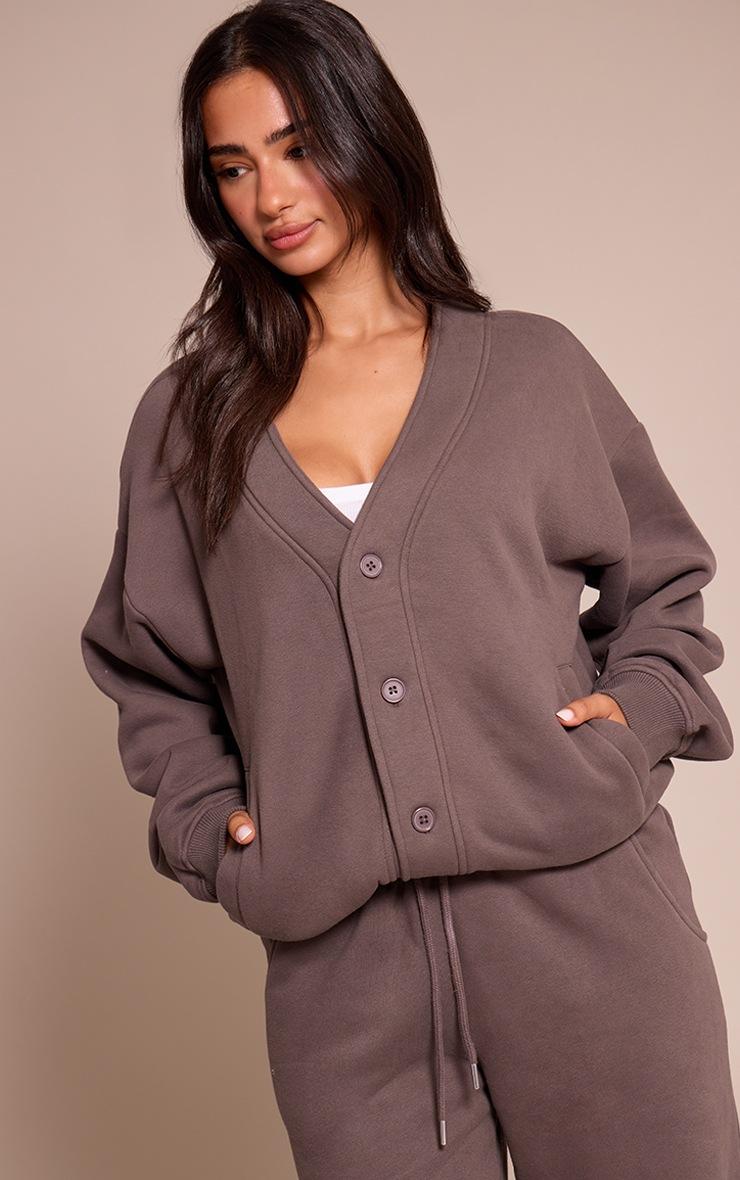 Pretty Little Thing Petite Charcoal Button Up Side Pocket Sweatshirt